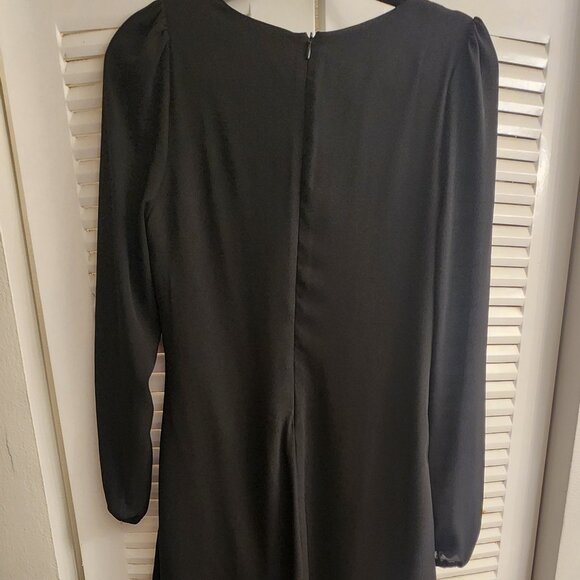 Everly Small Long Sleeve A-Line Shift Black Seamed Chiffon Sheath Dress Back Zip - Picture 4 of 8